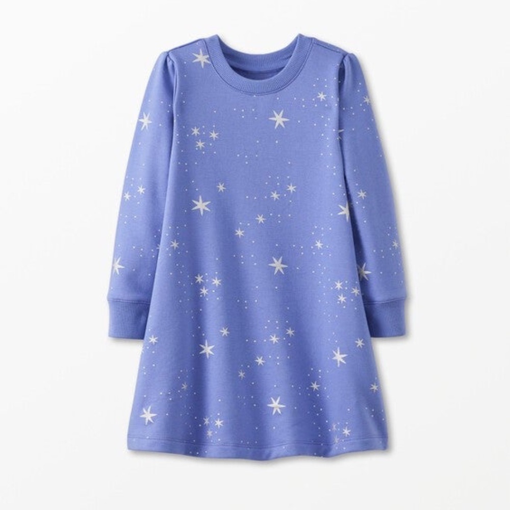 Hanna Andersson Long Sleeve Foil Print Fleece  Sweatshirt Dress - 4
